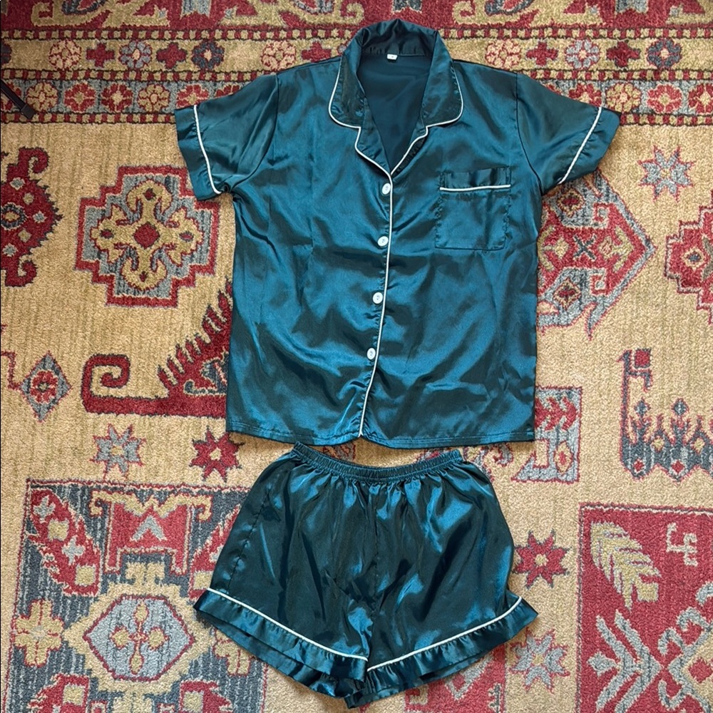 Teal Satin Pajama Set